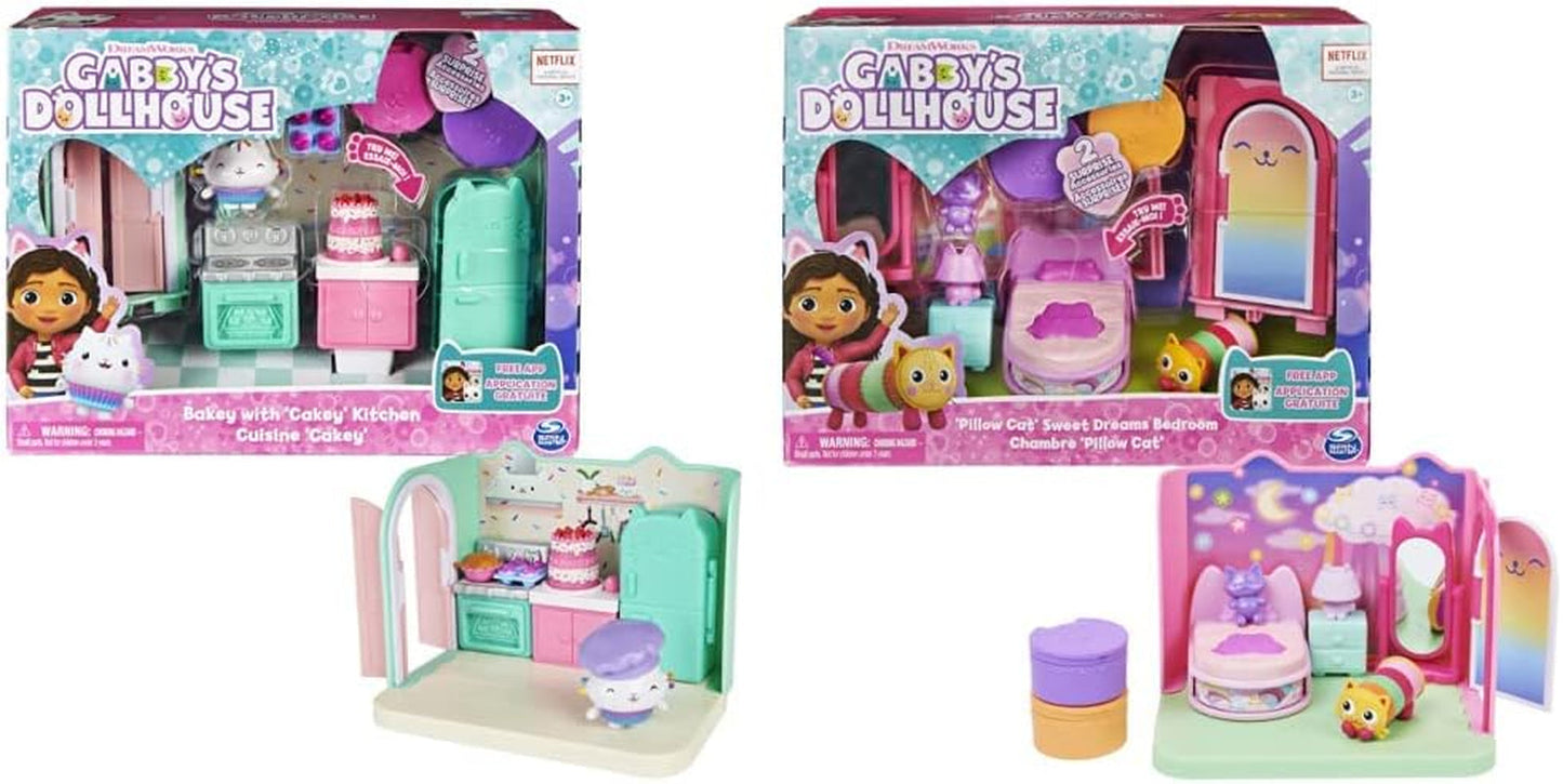 Domek dla lalek Gabby i domek dla lalek Gabby Pokój Deluxe Sweet Dreams Puszysty kot Poduszka do sypialni Kot i 3 akcesoria 3 elementy mebli i 2 pudełka z niespodziankami Odpowiednie dla dzieci w wieku od 3 lat
