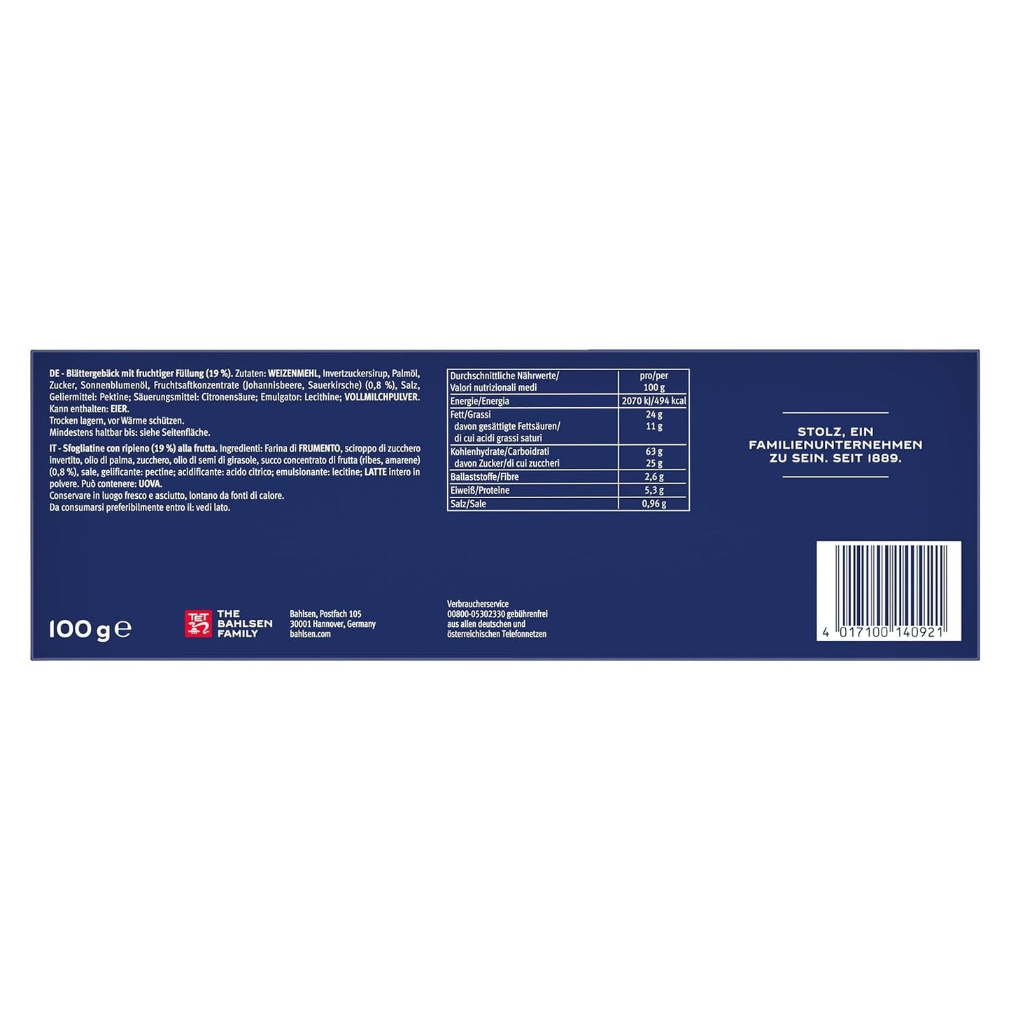 Bahlsen Deloba - 1 opakowanie - Ciasto francuskie z czarną porzeczką i wiśniami (1 x 100g)