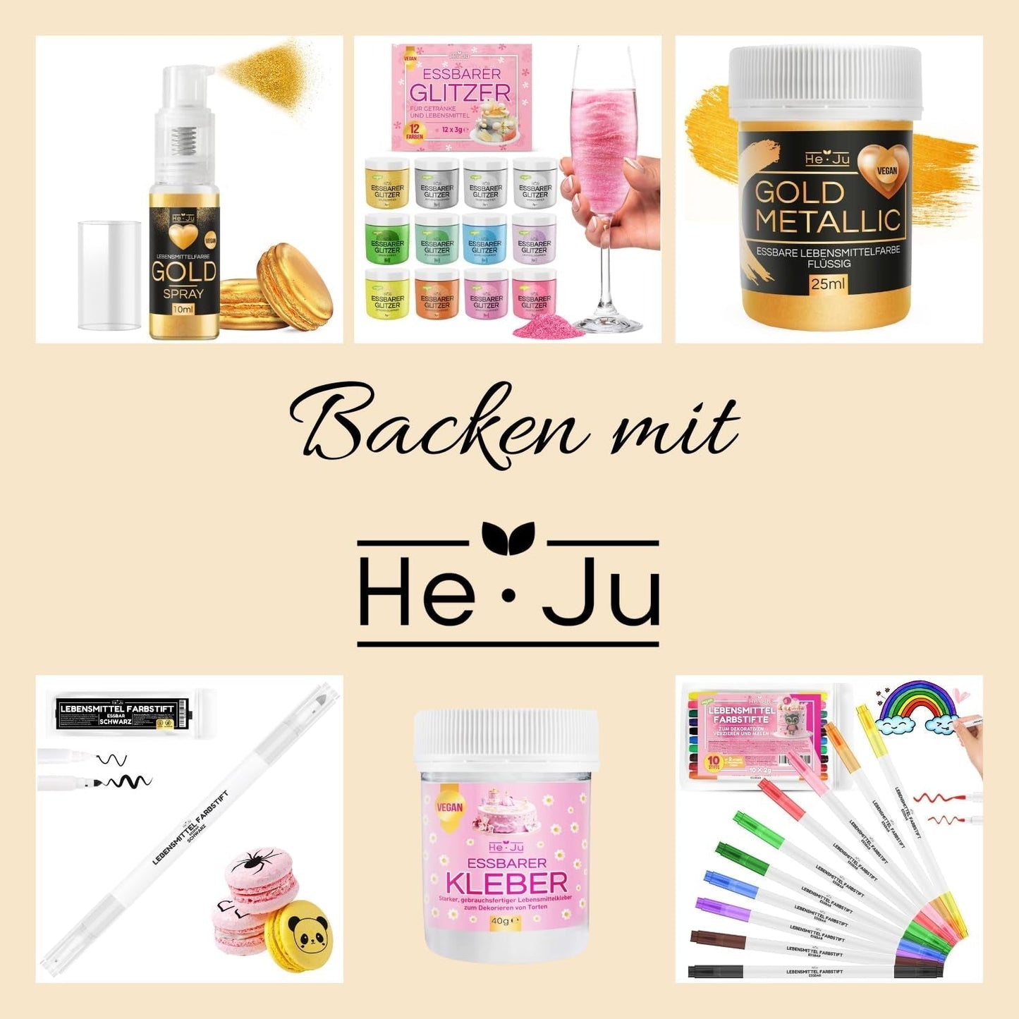 He-Ju Metallic Gold Płynny barwnik spożywczy 25ml, jadalny brokat do napojów i żywności (metaliczne złoto, 25ml)