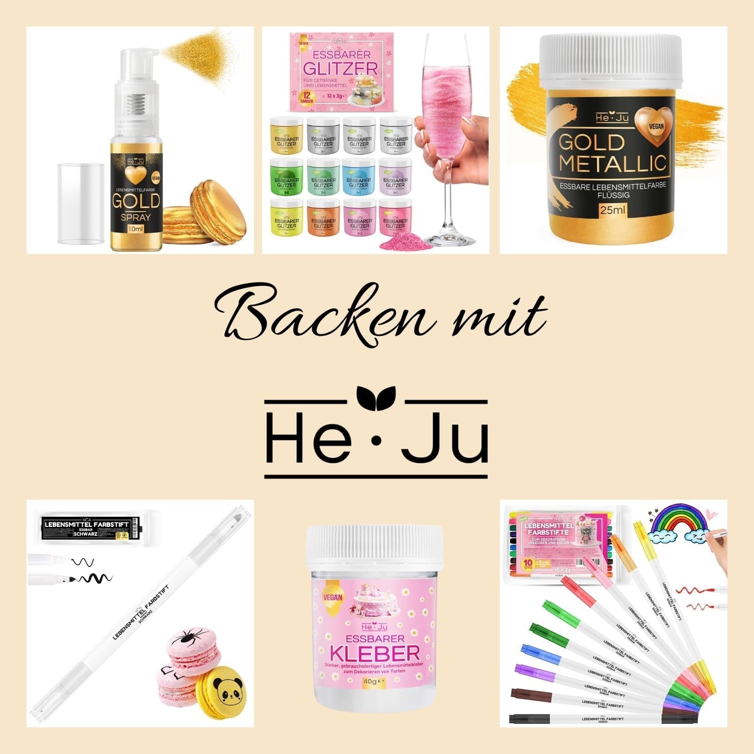 He-Ju Metallic Gold Płynny barwnik spożywczy 25ml, jadalny brokat do napojów i żywności (metaliczne złoto, 25ml)