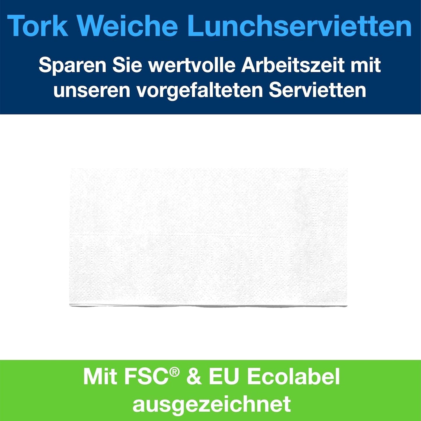 Tork miękka serwetka obiadowa biała, złożona w 1/8, 3 warstwy, 33 cm × 33 cm, 150 serwetek, 477416