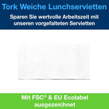 Tork miękka serwetka obiadowa biała, złożona w 1/8, 3 warstwy, 33 cm × 33 cm, 150 serwetek, 477416