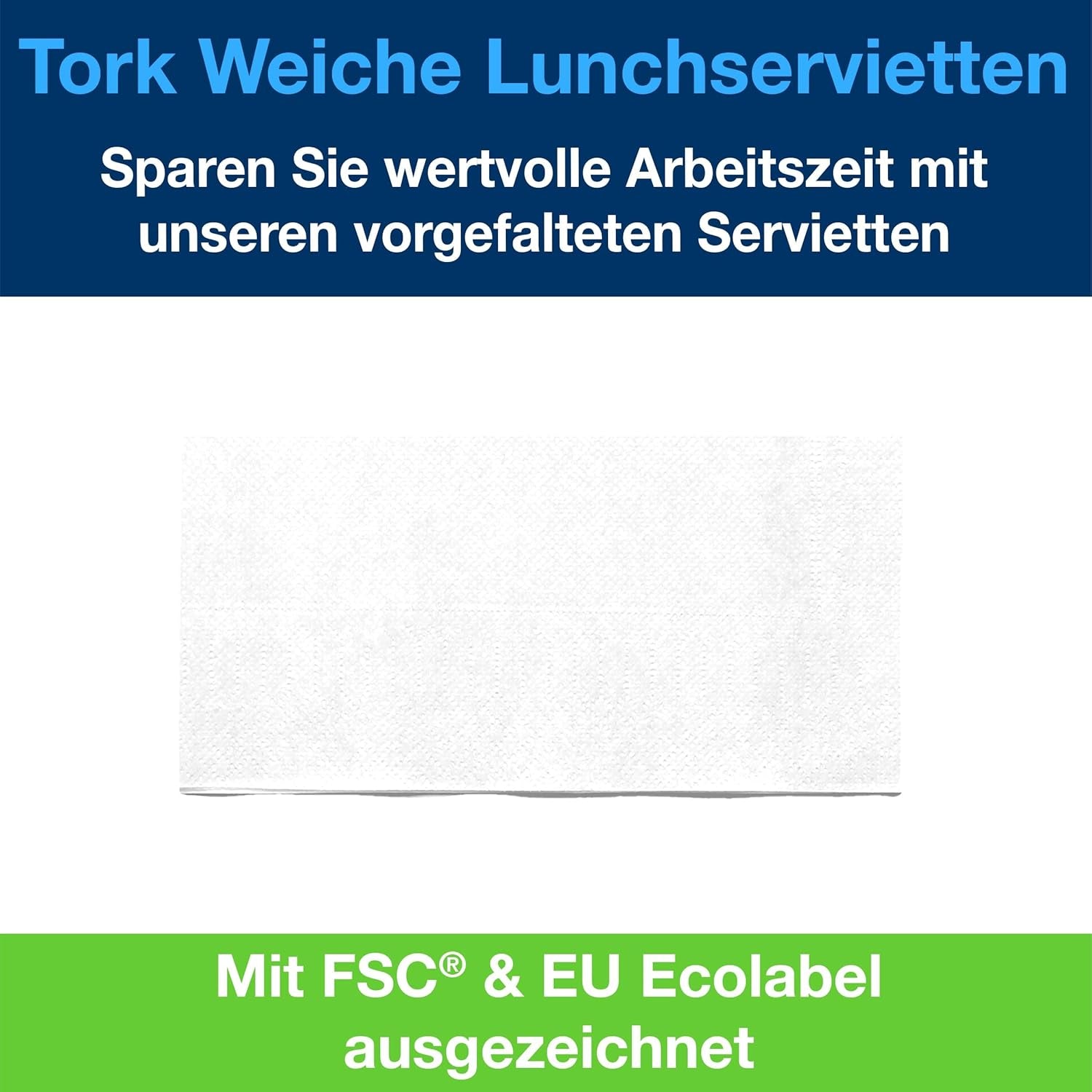 Tork miękka serwetka obiadowa biała, złożona w 1/8, 3 warstwy, 33 cm × 33 cm, 150 serwetek, 477416