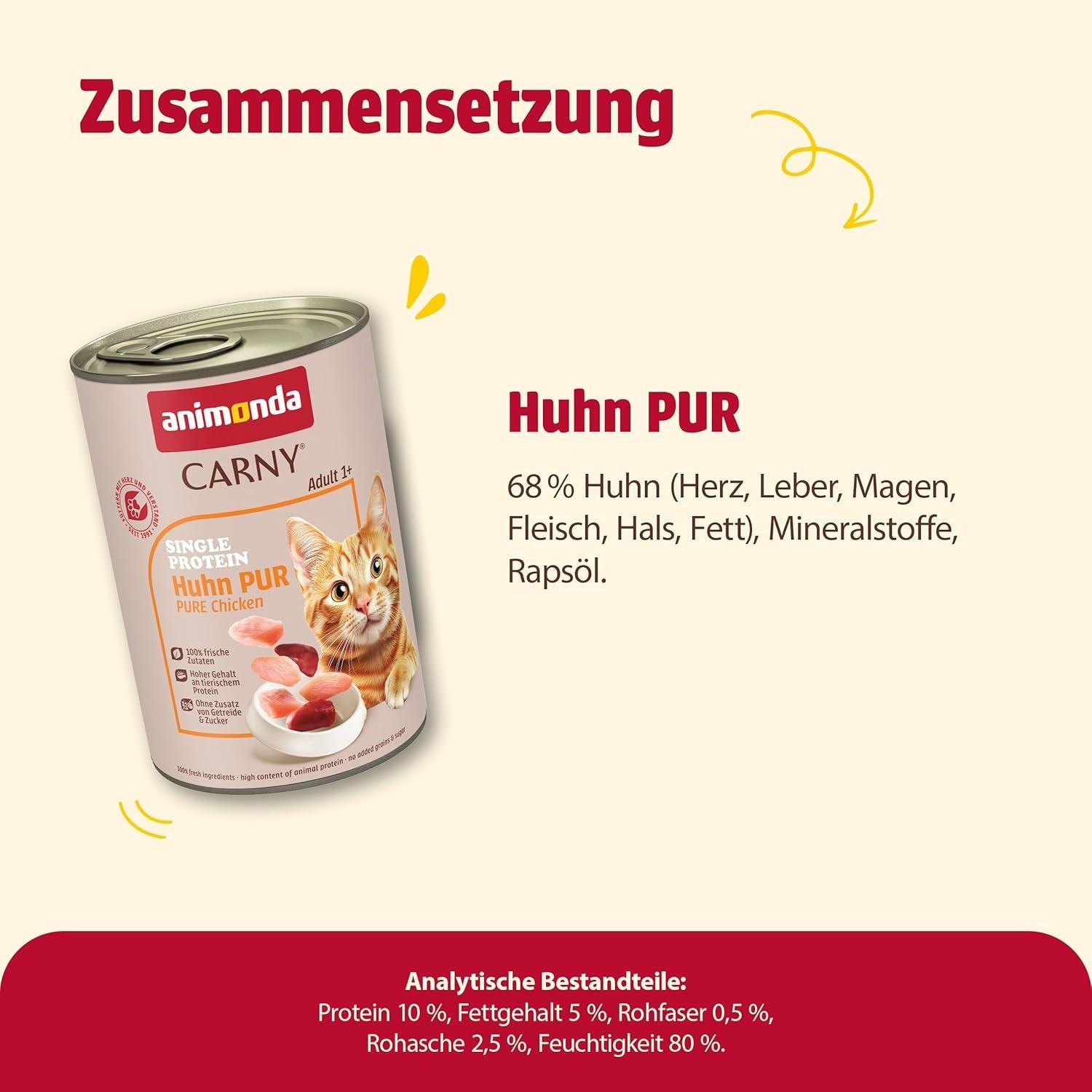 animonda Carny Adult Single Protein Pure Chicken (6 x 400g), mokra karma dla dorosłych kotów z jednym źródłem białka, mokra karma dla dorosłych kotów, bez zbóż i bez cukru