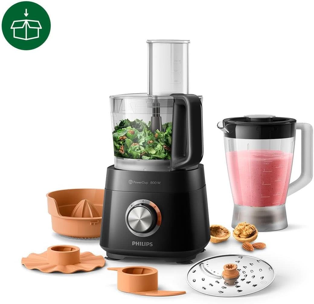 Philips Kompakte Küchenmaschine – 850 W, 31 Funktionen, 2,1-litrowy Behälter, Powerchop, Edelstahlklinge (HR7530/10) Kitchen Naty Shop
