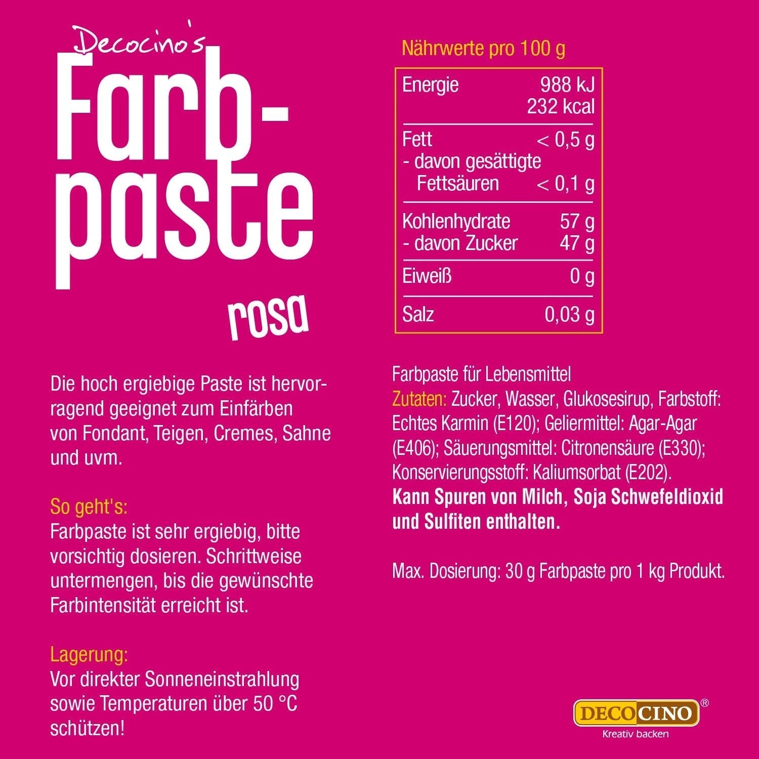 DECOCINO różowa pasta koloryzująca - 20 g - Barwnik spożywczy, idealny do barwienia ciast, kremów i kremów - Nie zawiera azowych kwasów tłuszczowych i glutenu