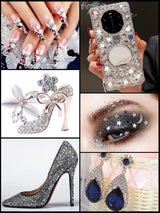 EBANKU Nail Art Strass Kit Multi Design Zubehör Mit 1 Pinzetten 1 Stück Wachsstifte Deko Diamanten Kristalle Perlen Edelsteine ​​​​Bunt Pferdeaugen Strass Metall Nieten Für Nagel DIY (1 Stück (opakowanie 10Er))