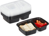Pudełka do przygotowywania posiłków Relaxdays, zestaw 10 sztuk, 2 przegródki, odporne na działanie mikrofal, 800 ml, plastikowe pudełko na żywność z pokrywką, czarne pudełka do przechowywania żywności Domyślny tytuł sklepu Naty