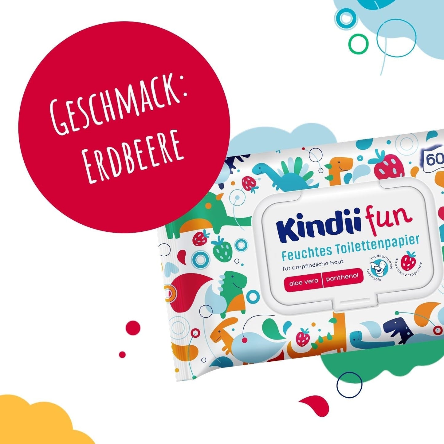 Kindii Fun Mokry Papier Toaletowy - (10X60 szt.) Mokry Papier Toaletowy - Rumianek, Aloe Vera, Ph-Neutral, Wodny, Odświeża okolice intymne - 600 sztuk