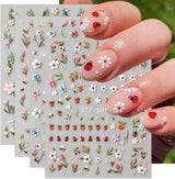 JMEOWIO 3D Nagelsticker Blumen Frucht Nail Art Naklejka Selbstklebend Nagelaufkleber 5D Stereoskopisch Dekoration Nageldesign Zubehör 4 Blatt