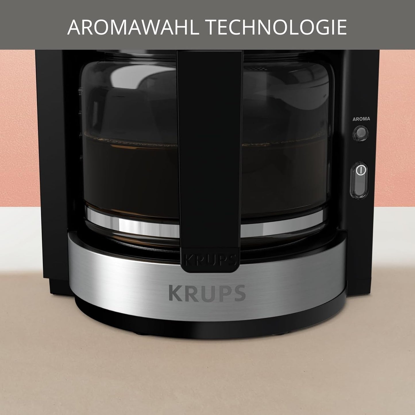 Ekspres do kawy Krups KM3210 Pro Aroma Plus, 10 filiżanek, 1,25 l, utrzymywanie ciepła przez 30 minut, widoczne okienko poziomu wody, system zapobiegający kapaniu, czarny z aplikacjami ze stali nierdzewnej