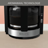 Ekspres do kawy Krups KM3210 Pro Aroma Plus, 10 filiżanek, 1,25 l, utrzymywanie ciepła przez 30 minut, widoczne okienko poziomu wody, system zapobiegający kapaniu, czarny z aplikacjami ze stali nierdzewnej