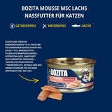 Bozita Mousse MSC Salmon - 12 x 85g mokra karma dla kotów o delikatnej konsystencji musu i łososia - bezzbożowa receptura, bez dodatku cukru i barwników - z postbiotykami wspierającymi florę jelitową