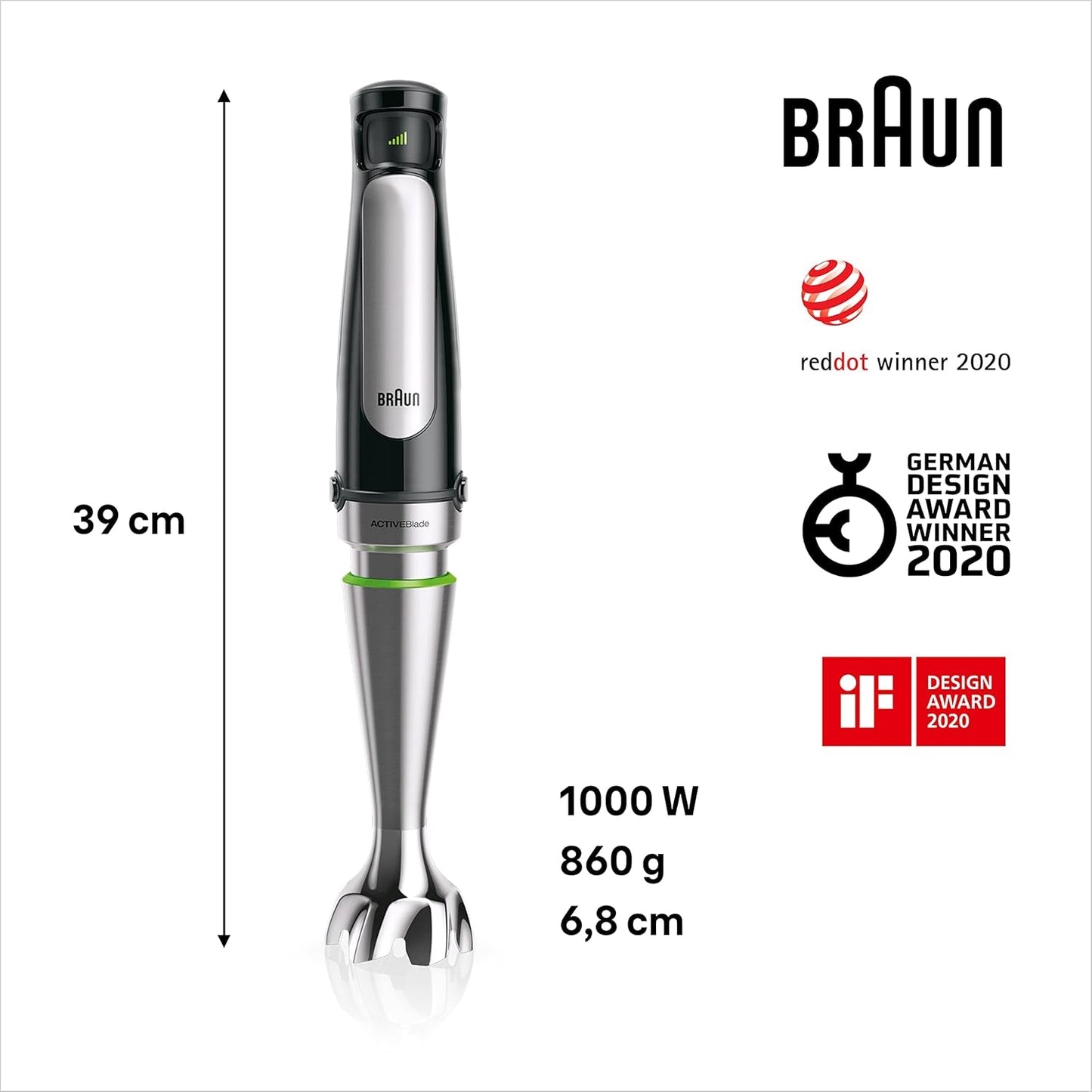 Mikser Braun Household Hogar Multiquick 7, Spritzschutz, Spülmaschinenfest, Bpa-Frei, 600 ml, Zerkleinerer 500 ml, Eisklinge, MQ 7035XBI, 1000 W, Schwarz, MQ7035XBI Kitchen Naty Shop