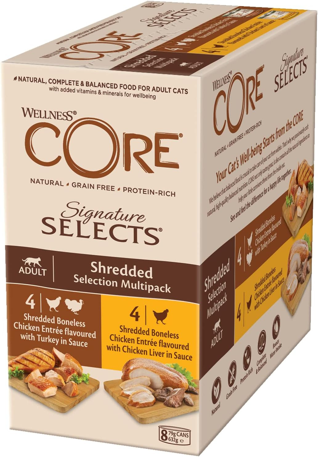 Wellness CORE Signature Selects 8 x 79g, Mieszanka Kurczaka i Indyka - Mokra karma dla kotów, pyszne paski w sosie, bez zbóż, naturalna, hipoalergiczna, bogata w białko, bogata w mięso