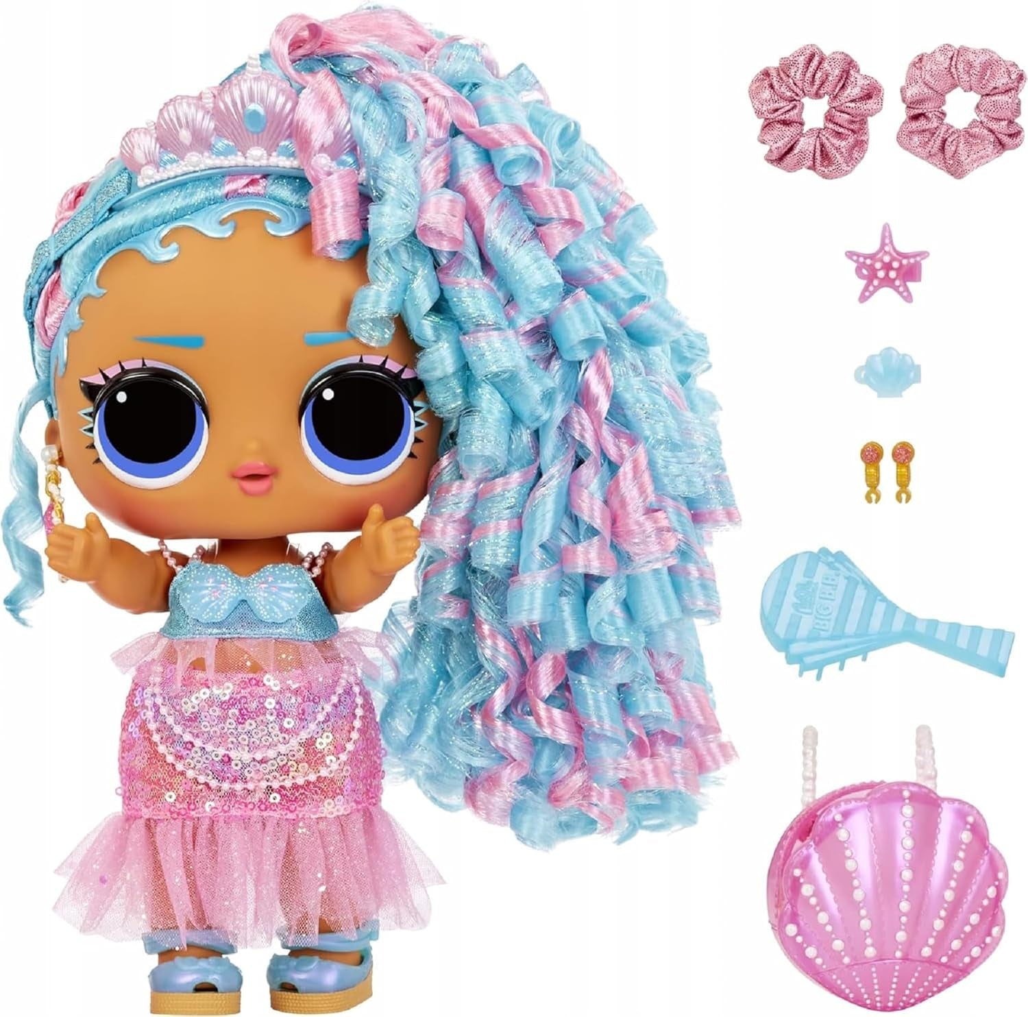 KUPA ŚMIECHU. Niespodzianka! Big Baby Hair Hair Hair – SPLASH QUEEN – 27,94 cm große Puppe mit 14 Überraschungen, Accessoires zum Teilen und echten Haaren – Für Kinder und Sammler ab 4 Jahren