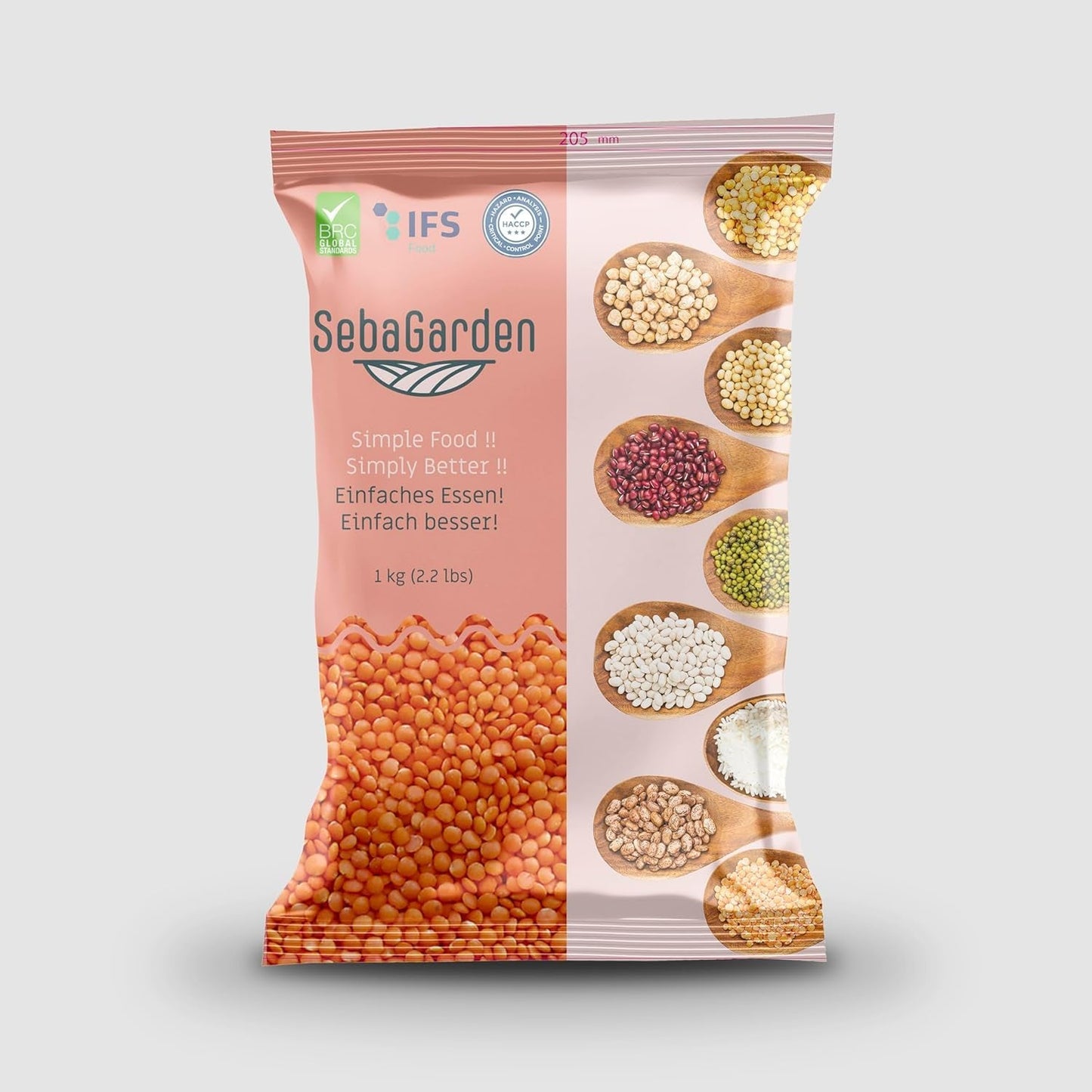 Seba Garden Czerwona Soczewica 1kg - Wysokiej jakości cała soczewica z Kanady - Massor Dal, bez GMO, o wysokiej zawartości białka, o wysokiej zawartości błonnika - całkowicie naturalna, wegańska, bezglutenowa, idealna do zup i curry