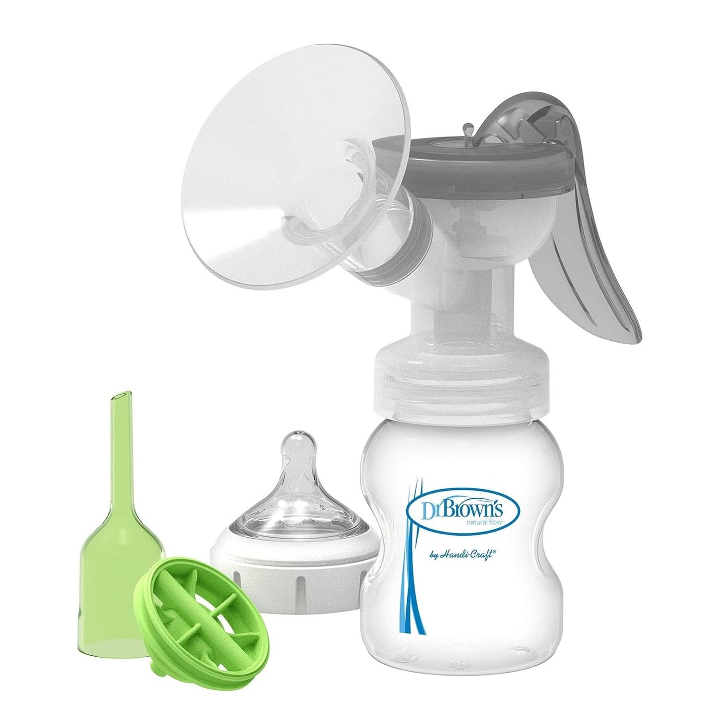 Laktator ręczny ze 100% silikonem Ochrona Softshape (B, kołnierz 25 mm) i opcjami antykolkowymi + Butelka 150 ml z szeroką szyjką i smoczkiem o wolnym przepływie poziomu 1 Akcesoria Żywność i karmienie piersią Sklep Bebe Naty