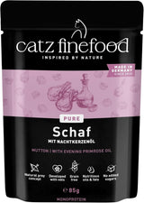 Mokra karma dla kotów Catz Finefood Purrrr Sheep Monoprotein no. 113, dla kotów z wrażliwym układem trawiennym, zawartość mięsa 70%, 16 saszetek po 85 g
