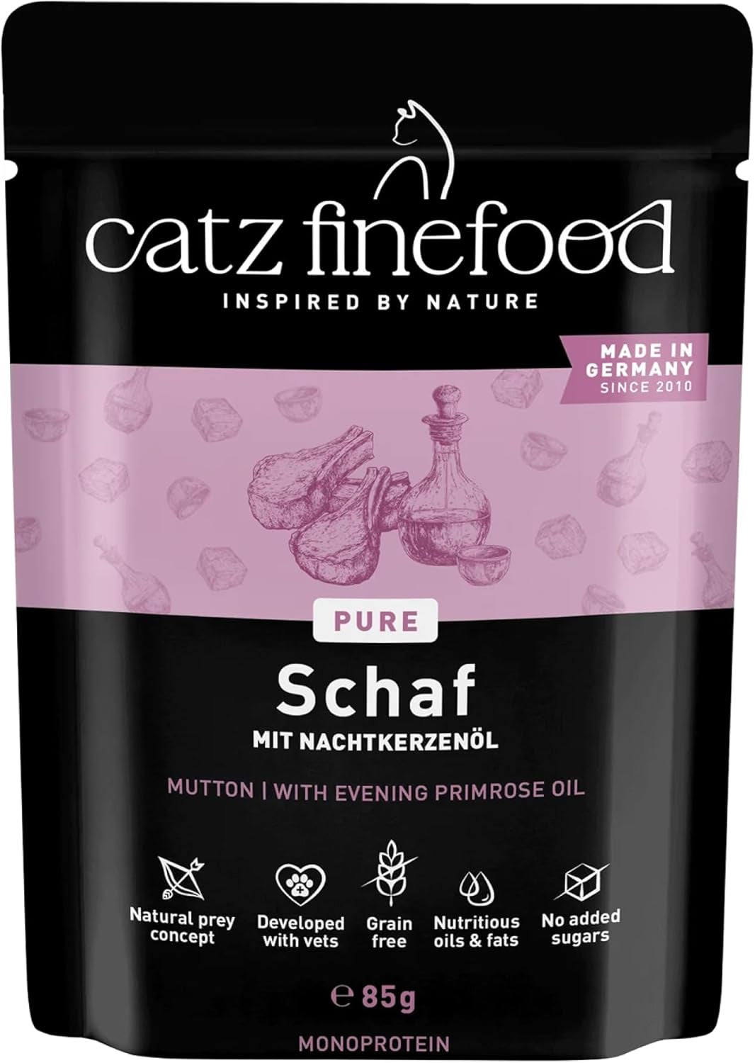 Mokra karma dla kotów Catz Finefood Purrrr Sheep Monoprotein no. 113, dla kotów z wrażliwym układem trawiennym, zawartość mięsa 70%, 16 saszetek po 85 g