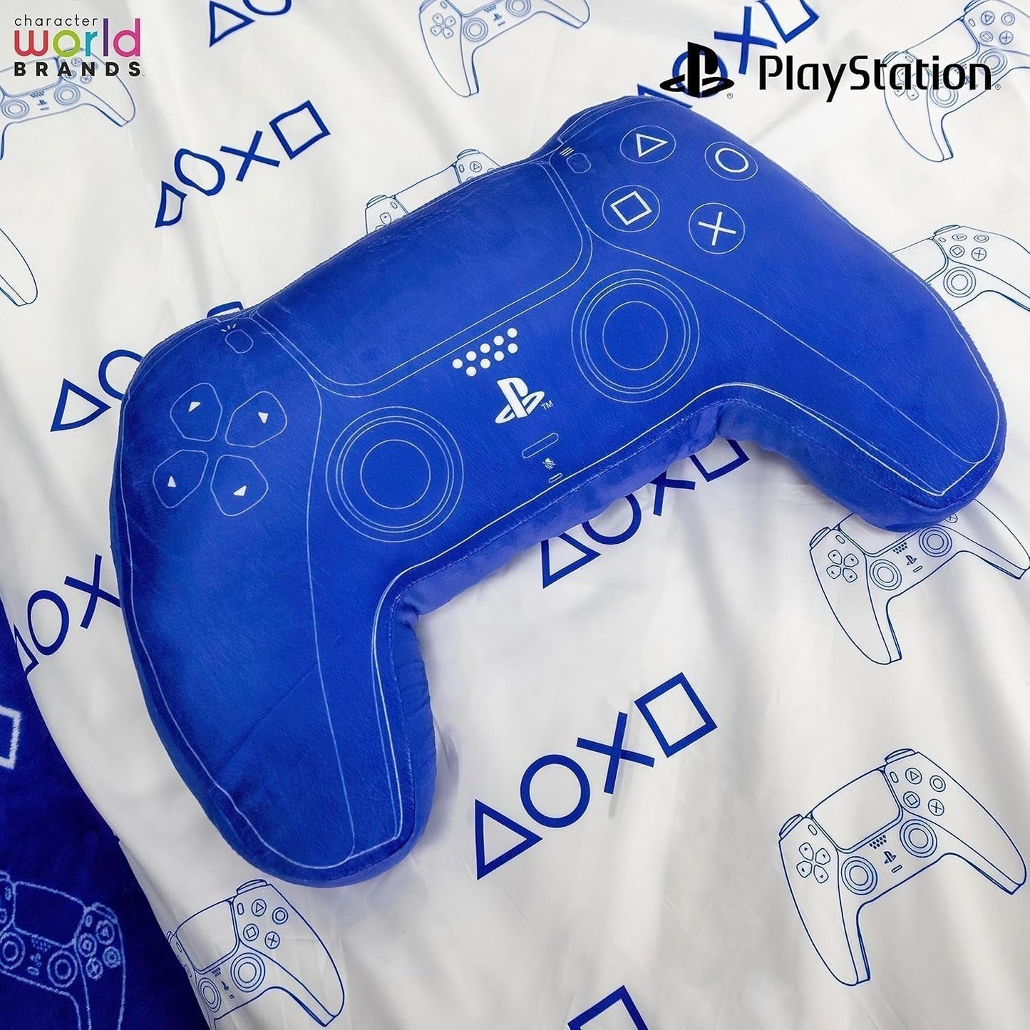Świat postaci: Oficjalnie licencjonowana poduszka w kształcie kontrolera Playstation, projekt słuchawki, wypchana pluszowa poduszka | Niebieskie standardowe poduszki Naty Shop, idealne do dekoracji sypialni lub zabaw