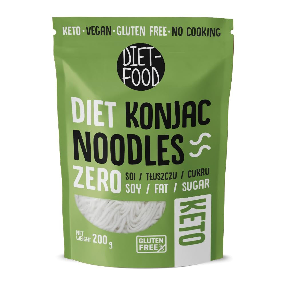 Dietetyczny makaron shirataki | Makaron Konjac o niskiej zawartości węglowodanów | 200 gramów wegańskiego, niskokalorycznego, beztłuszczowego, bez sojowego, bezglutenowego, rozpuszczalnego w wodzie makaronu dietetycznego
