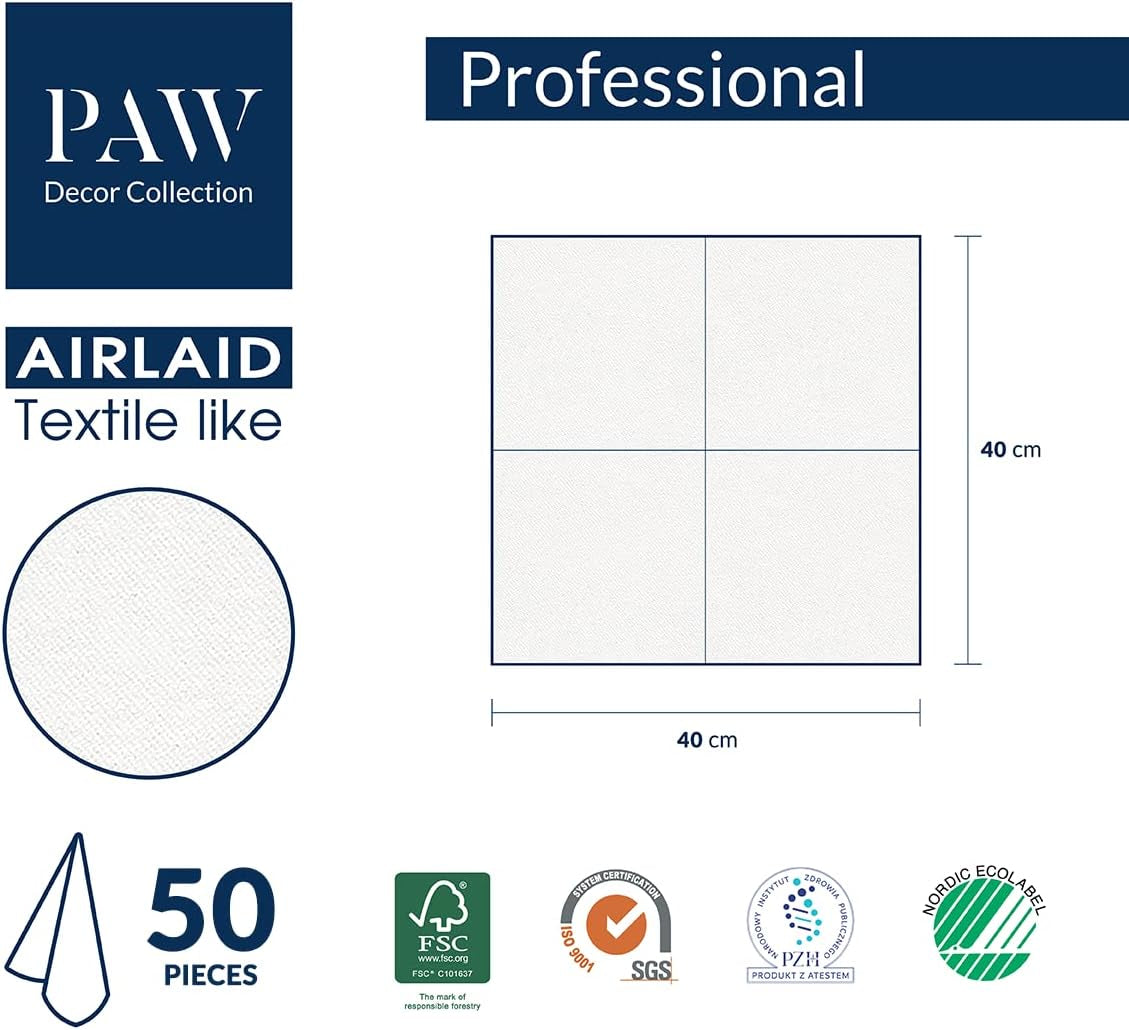 PAW - Serwetki Airlaid - Materiałowe (40 X 40 cm) I 50 sztuk I Na pogrzeb, przyjęcie pogrzebowe, pogrzeb, pożegnanie I Wysokiej jakości serwetki materiałowe do dekoracji stołu - Kwiat pamięci I Kwiat pamięci