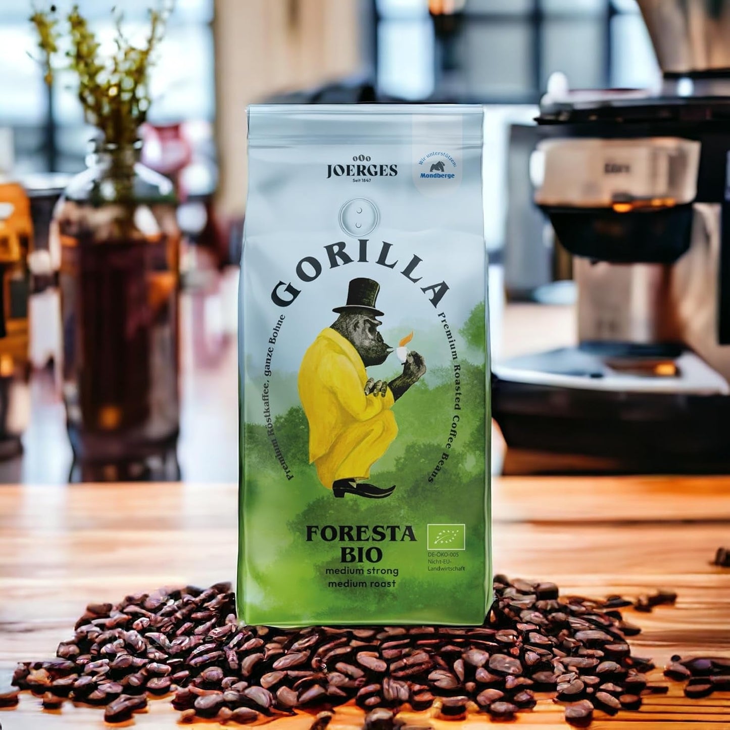 Kawa Gorilla Foresta, opakowanie podwójne, 2 x 1 kg, palone ziarna | Mieszanka arabiki, całe ziarna | W pełni automatyczny ekspres do kawy z kolbą | Kawa espresso