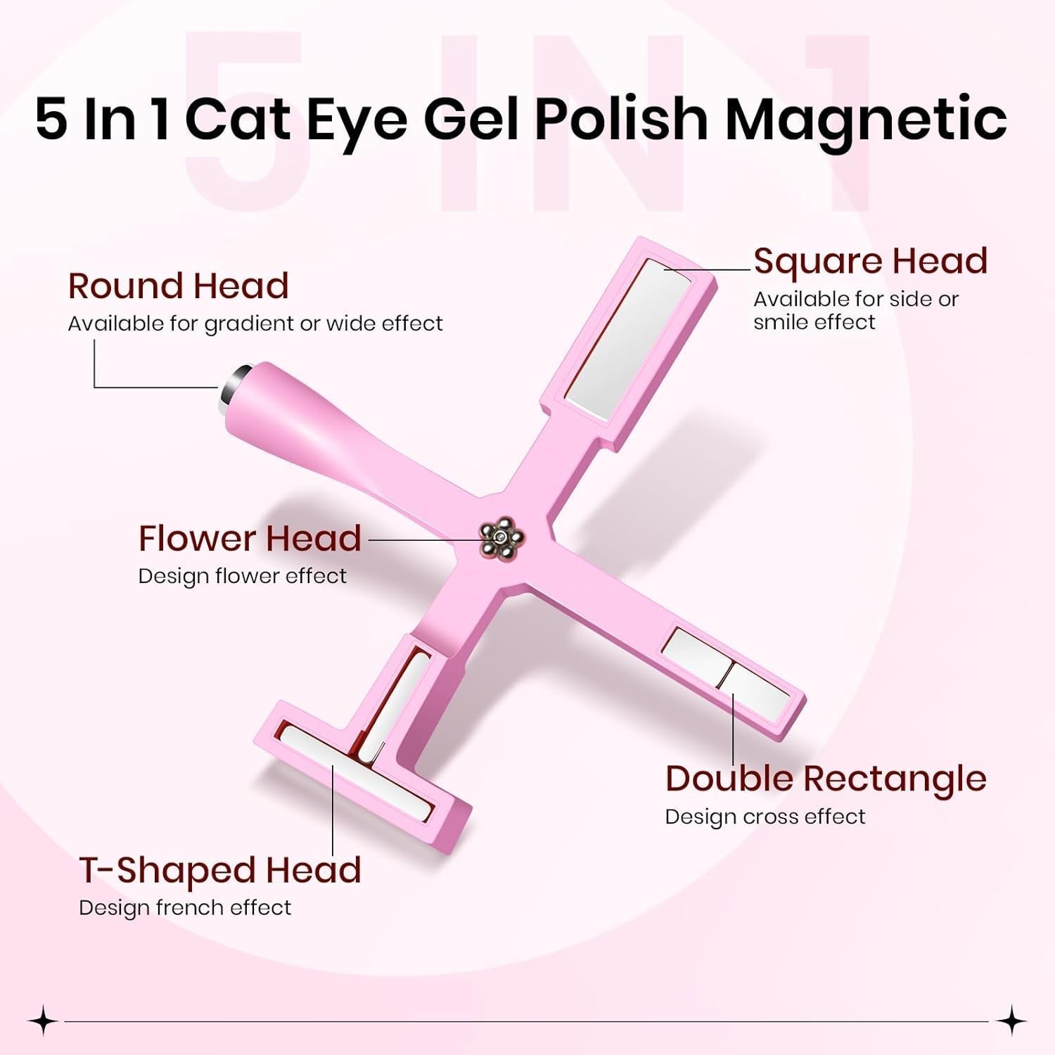 SUPWEE 5 w 1 narzędzie magnetyczne do paznokci, różowy magnes kocie oko dla Nägel Multifunktions Magnetstift DIY Magic 3D magnes w sztyfcie zestaw długopisów Nail Art magnes w sztyfcie do zdobienia paznokci DIY