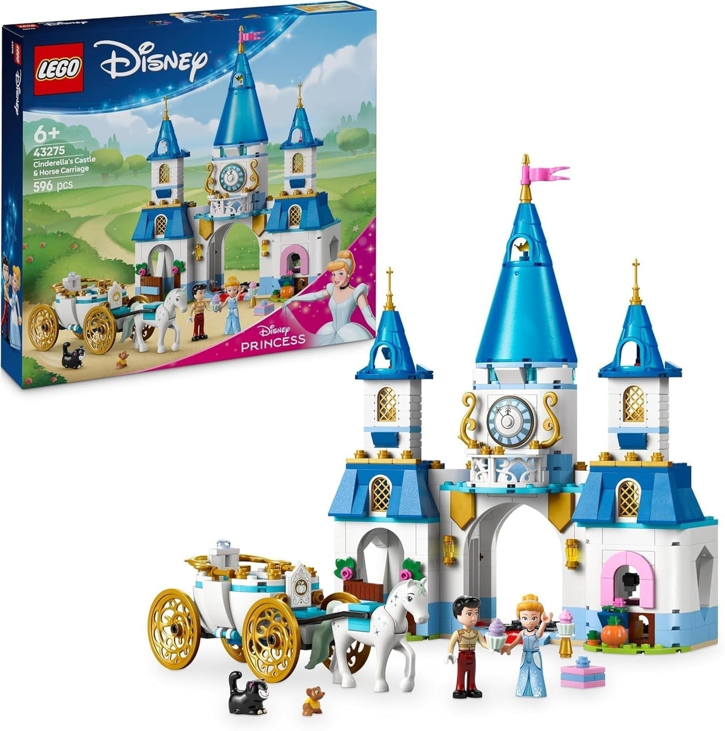LEGO® Disney Zamek księżniczki Kopciuszek i powóz konny, zestaw dla dziewczynek od 6 lat, fantastyczna zabawka z księżniczką Kopciuszkiem i uroczymi minilaleczkami księcia, pomysł na prezent dla fanów Disneya 43275 Zestawy do budowania Beuche den LEGO-Store Default Title