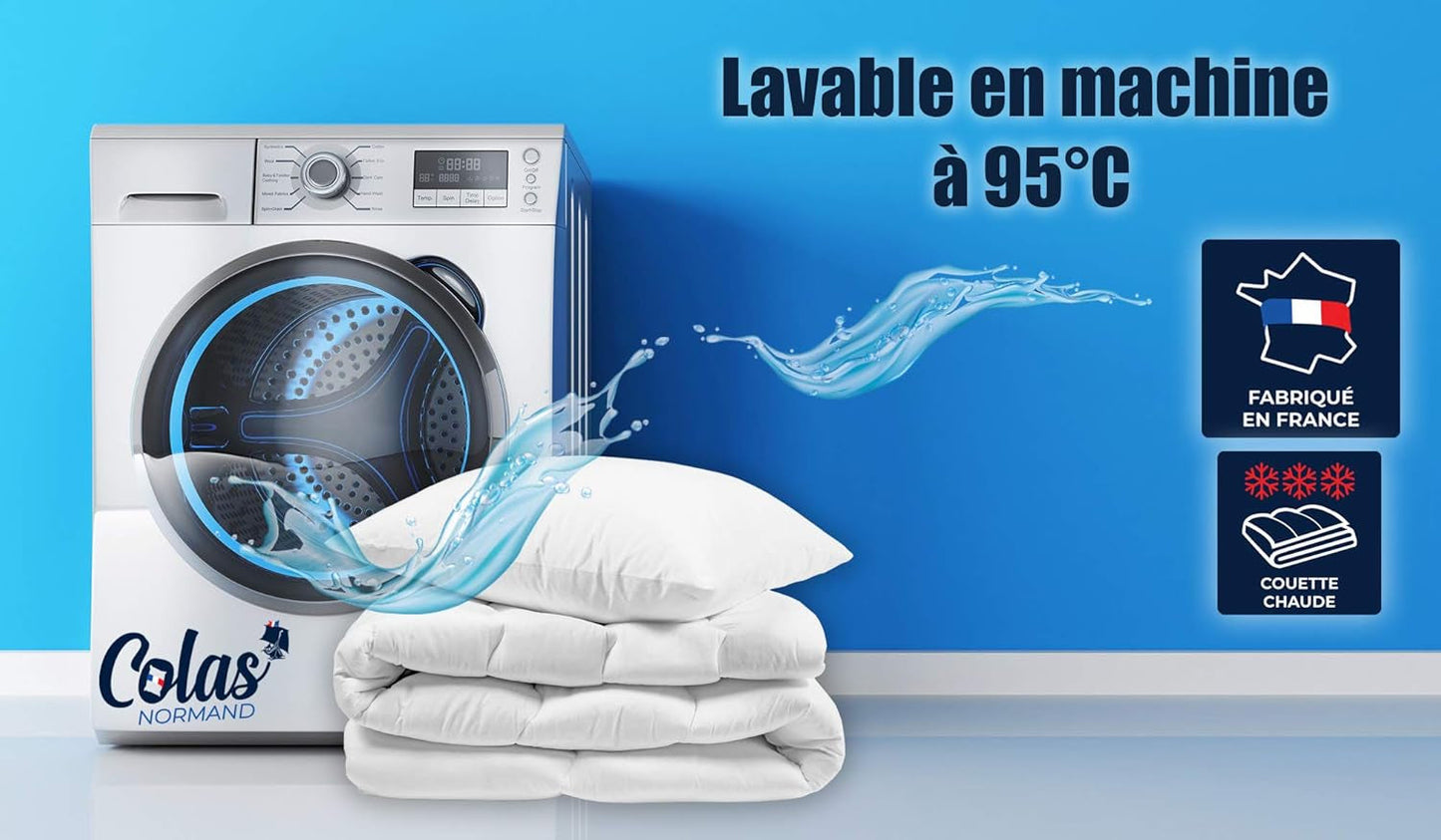 COLAS NORMAND Ciepła kołdra, można prać w 95°C, 240 X 220 cm, trwała, mikrofibra, miękka, jedwabista i wygodna, wyprodukowana we Francji, biała Kołdry i kołdry Naty Shop