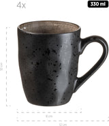 MĘSER 934073 Niara Organic Series Nowoczesny 4-osobowy zestaw obiadowy o ekscytującym wyglądzie vintage, 16-częściowy serwis łączony ze specjalną kombinacją czarno-brązowej glazury, kamionka