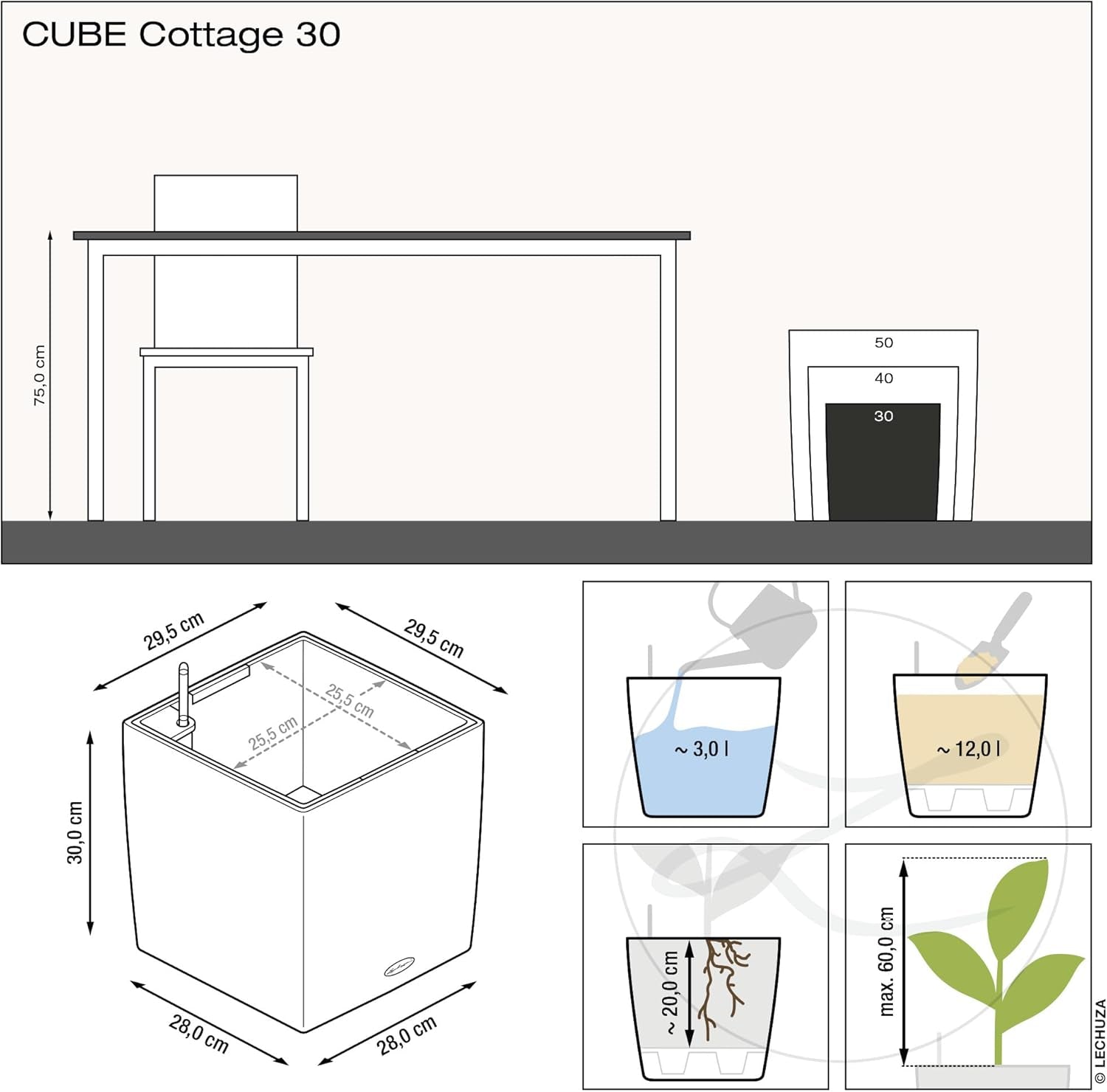 LECHUZA CUBE Domek 30 granitowy 15372