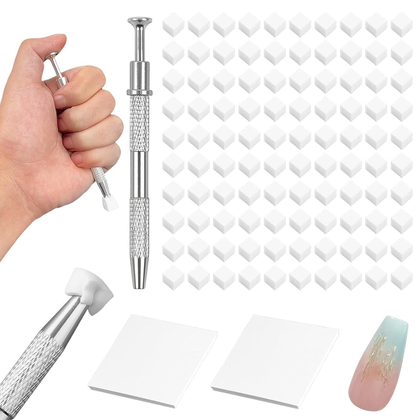100 sztuk Latexfrei Nailart Schwämme, Ombre Nagelschwammpinsel, Nagelschwamm Mit Metallgreifer 100 Blatt Nailart-Mischpapier Austellungsbox, Maniküre Schwamm Applikator Für Farbverlauf Nailart