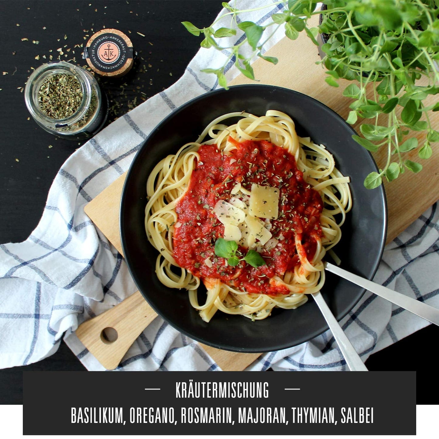 Ankerkraut Italienische Kräuter, mediterranes Universalgewürz für Pasta, Pizza und Salade, 25 g w Korkenglas