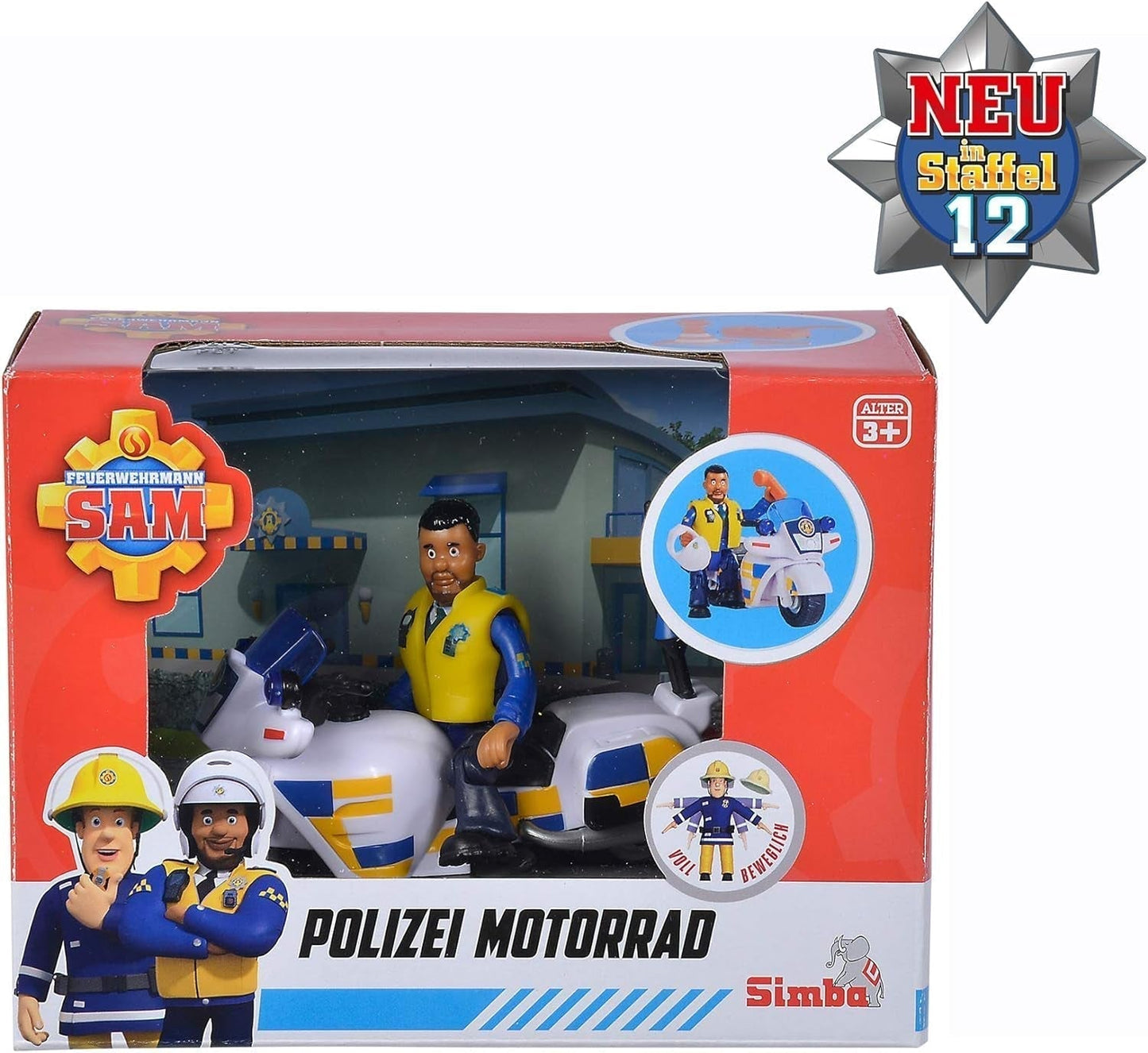Simba 109251092 - Motocykl policyjny Strażak Sam, Z figurką Malcolma, Z akcesoriami, Sezon 12, Od 3 lat Figurki Naty Shop