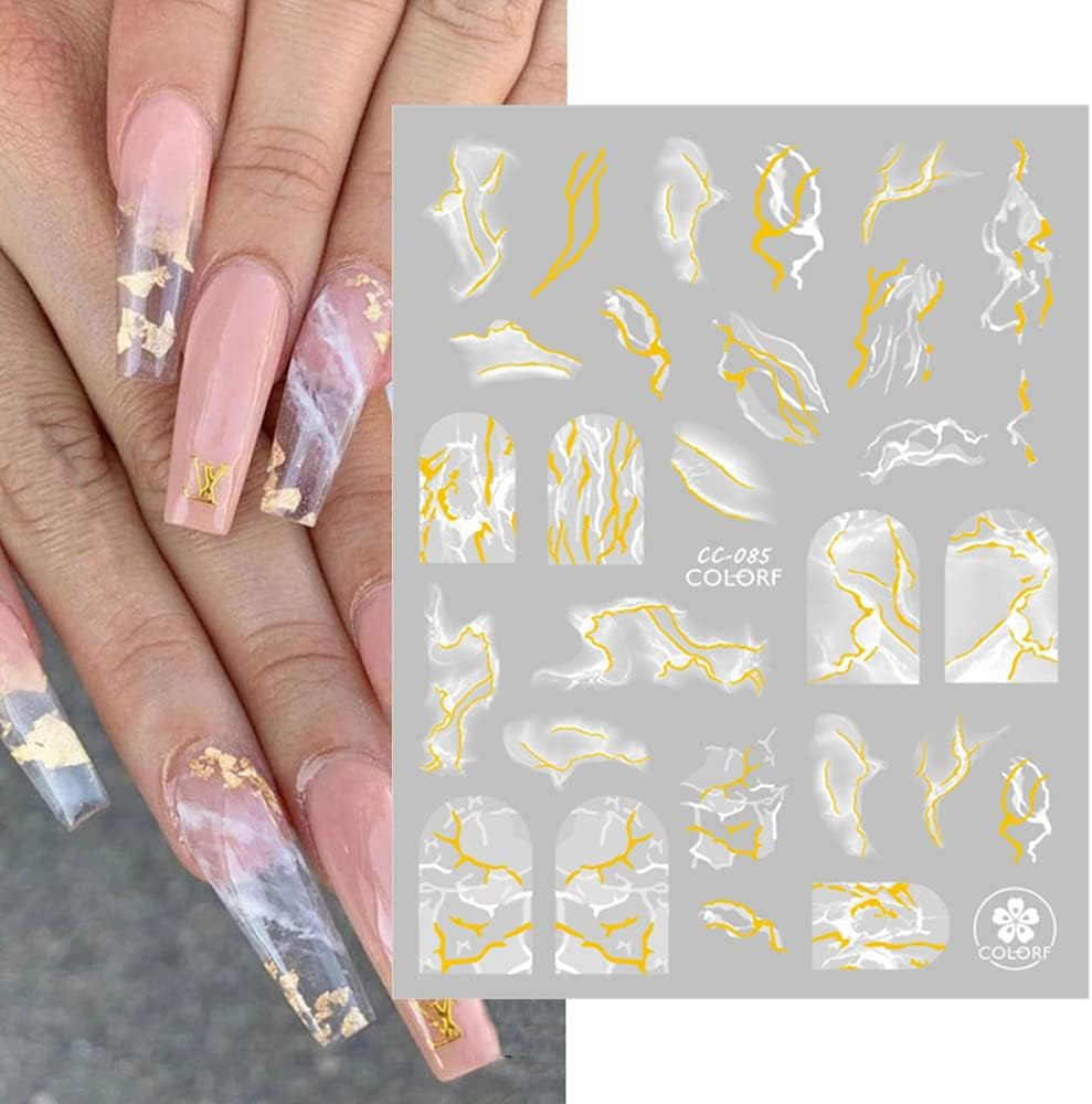 9 Blatt Nagelsticker Französische Spitzenmarmor Nagelaufkleber Selbstklebend Weißes Złota naklejka artystyczna do paznokci Dekoration Nageldesign Zubehör