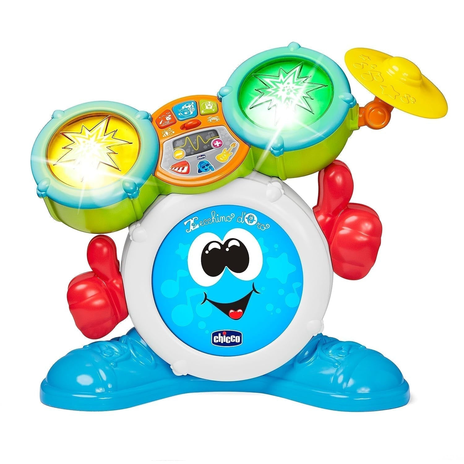 Chicco 00009820100000 Mi First zestaw perkusyjny ze światłami i dźwiękami, 3 tryby gry instrument muzyczny z baterią dla dzieci, wielokolorowy, duży Jucarii Bebe Naty Shop wielokolorowy