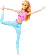 Lalka Barbie Made-to-Move z blond włosami, odpinaną różową sportową bluzką i niebieskimi spodniami do jogi, 22 stawy, HRH27, [wielokolorowe]