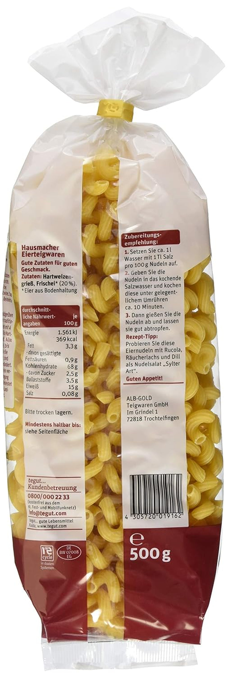 tegut... Makaron z jajkiem, korkociąg, 1 x 500 g
