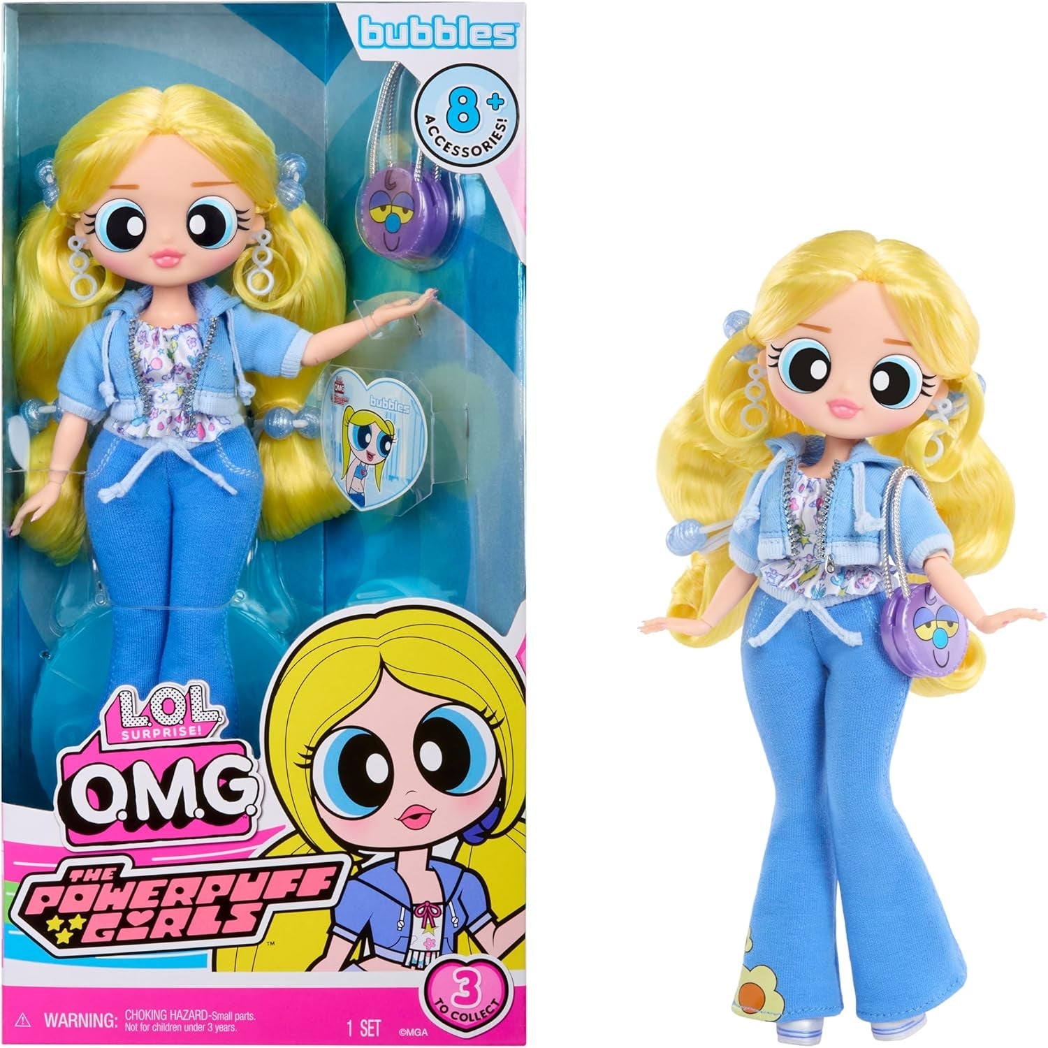 KUPA ŚMIECHU. Niespodzianka! OMG The Powerpuff Girls Puppe - Bubbles - Enthält 1 Modepuppe, pakietowy strój i akcesoria, 3 zum Sammeln