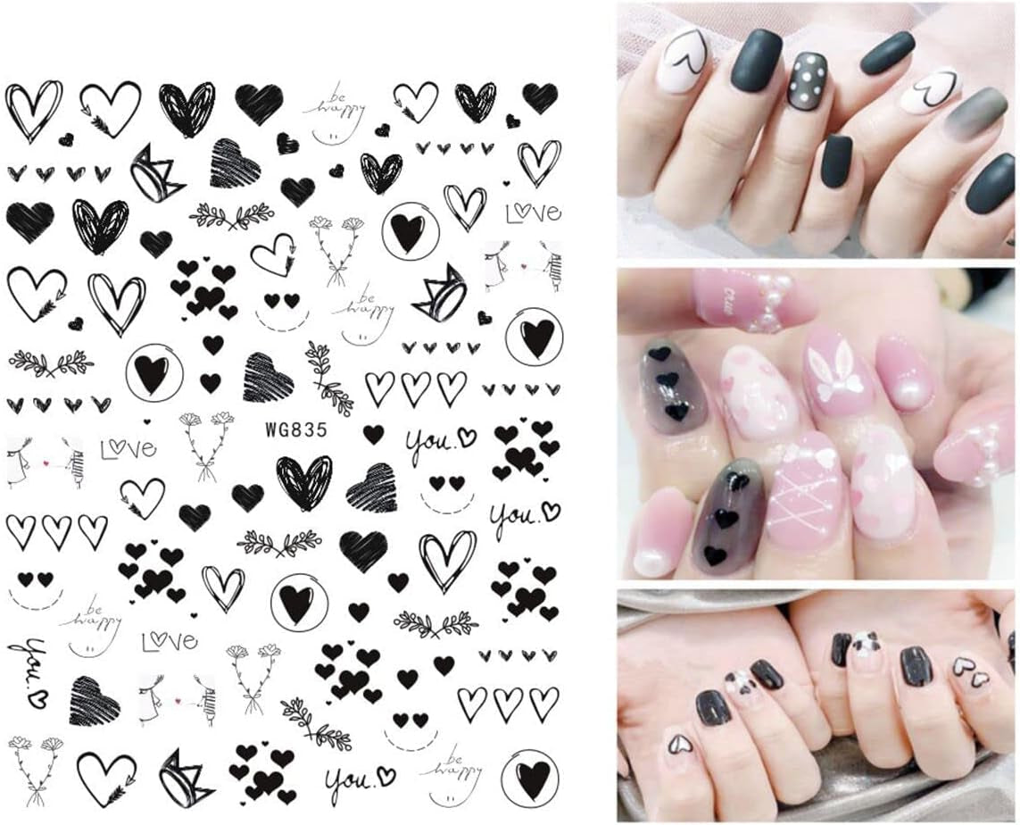 8 Blatt Nagelsticker Valentinstag Nagelaufkleber Selbstklebend Liebhaber Des Schwarzen Herzens Nail Art Naklejka Dekoration Nageldesign Zubehör