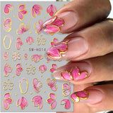 Złota Linie Schieber Rosa Nagelsticker Blumen 3D Kwiatowa naklejka na paznokcie Sakura Blütenblätter Blumen Nagelaufkleber Frühling Sommer Floral Nagel Naklejka Kwiaty Nagel Naklejki Nageldesign Zubehör Nail Art