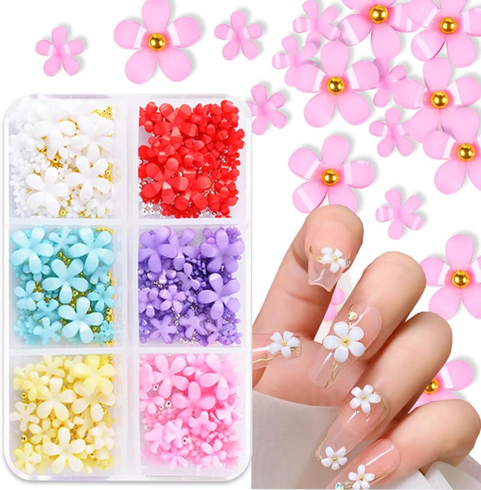 Paznokcie kwiatowe 3D, 6 siatek, zawieszki do paznokci kwiatowych, cyrkonie do paznokci akrylowych, akcesoria do paznokci, wiosenne ozdoby do paznokci DIY