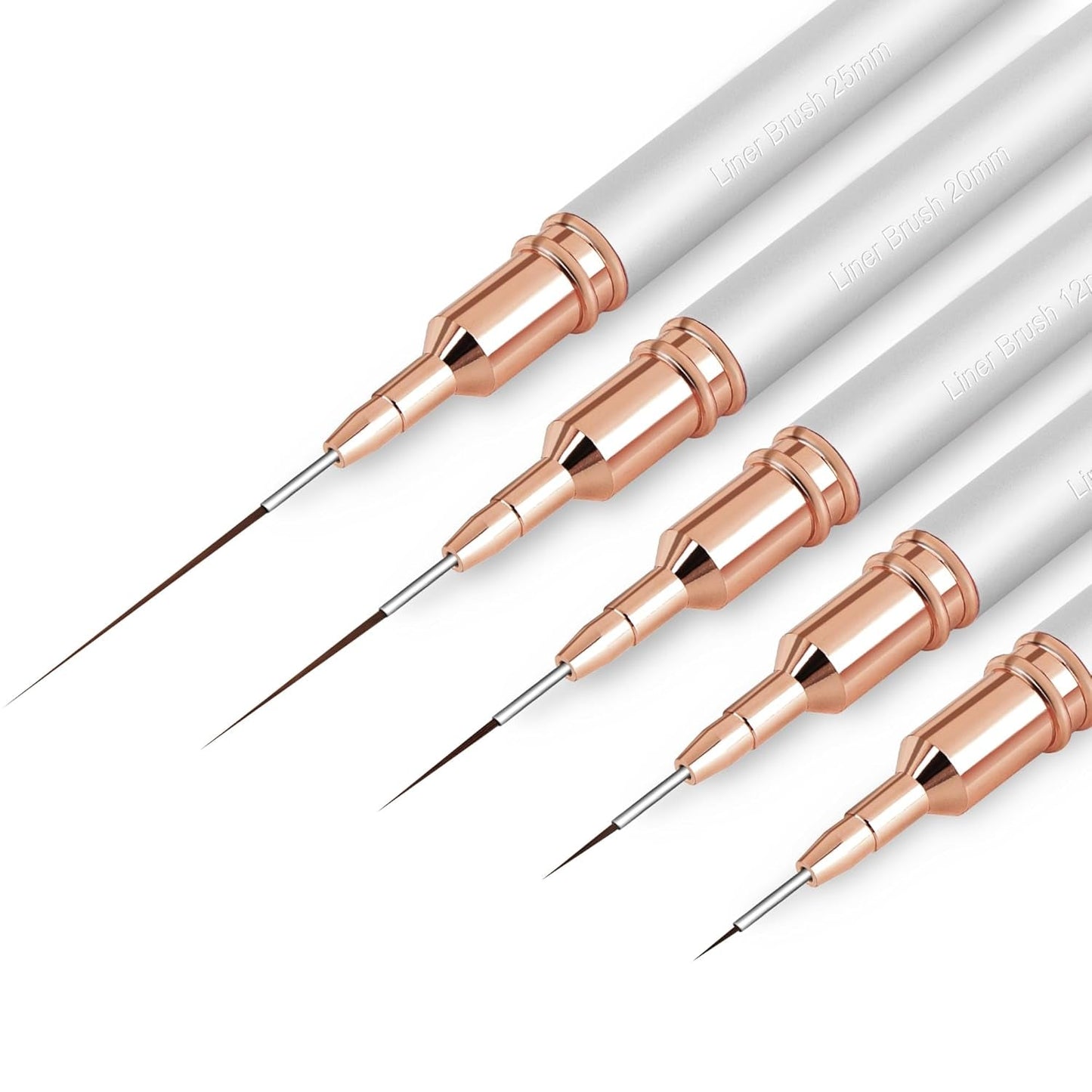 Pędzle do paznokci, 5 sztuk pędzli do konturowania paznokci, zestaw pędzli do malowania, narzędzie do rysowania punktów paznokcia dla długich linii, cienkie detale, drobne rysowanie w rozmiarze 6/9/12/15/18 mm, czarny