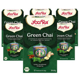 Yogi Tea Green Chai, organiczna herbata ajurwedyjska z przyprawami, mieszanka cynamonu, mięty, zielonej herbaty, imbiru, kardamonu i goździków, 6X17 torebek na herbatę (łącznie 102 torebek na herbatę)