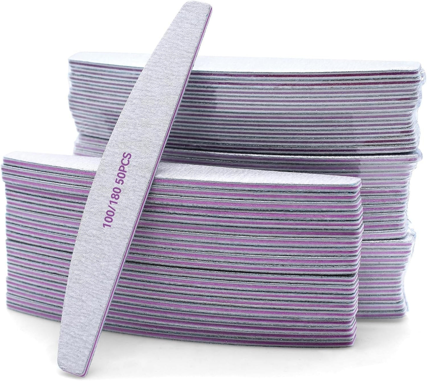 50 Stück Nagelfeile 100/180, Halbmond Nagelfeilen Für Gelnägel, Doppelseitige Nagelfeilen Set, Pilnik do paznokci, Grit Jednorazowy pilnik do paznokci Für Nagelstudios DIY Nail Art Zuhause, Weiß