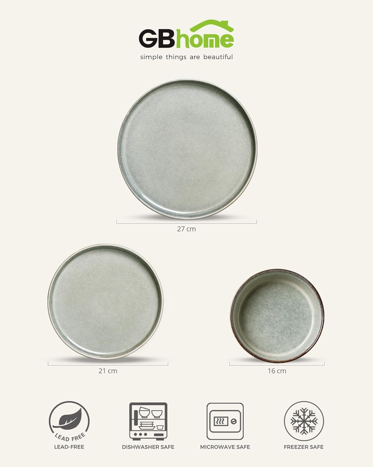 GBhome Ceramiczny zestaw obiadowy dla 6 osób 18 sztuk Reaktywna glazura Ręcznie wykonany zestaw naczyń porcelanowych Zestaw misek i talerzy można myć w kuchence mikrofalowej i zmywarce