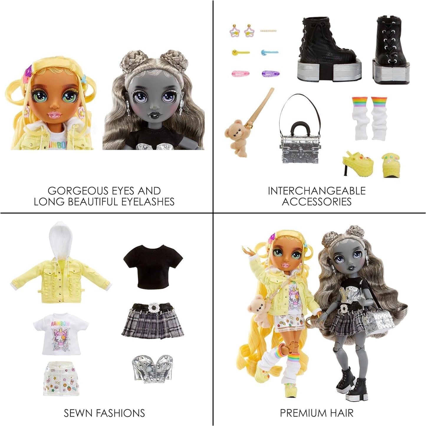 Edycja specjalna Rainbow High Shadow High – Madison Twins Sunny and Luna – 2 modne lalki w żółtych i szarych strojach od projektantów, mieszaj i dopasowuj z akcesoriami – dla kolekcjonerów i dzieci w wieku 4–12 lat