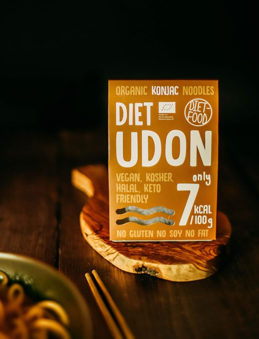Udon Shirataki Konjac Noodles Bio 385g - Niskokaloryczny, bezglutenowy, wegański - z korzenia konjac, bogaty w błonnik DIET-FOOD